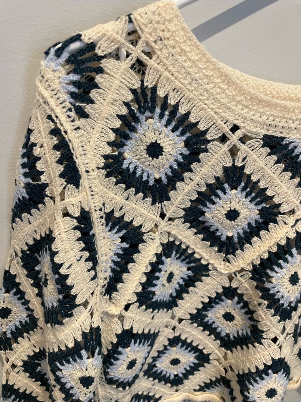 Rebellion Navy/Blue/Cream Crocheted Cropped Sweater